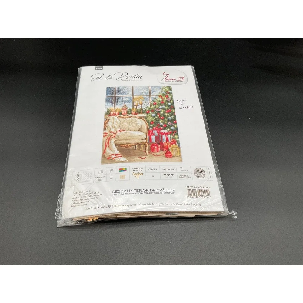 Luca‑S Christmas Interior Cross Stitch Kit 18ct Aida Anchor‎ Floral Fireplace